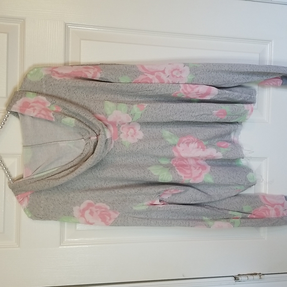 Just Be Womens Pink Grey floral Maternity Pull Over Hoodie Shirt - Picture 3 of 11